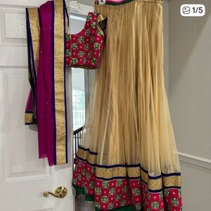 Beige designer Lehenga Choli Dupetta 3 piece ready to wear wedding guest wear
